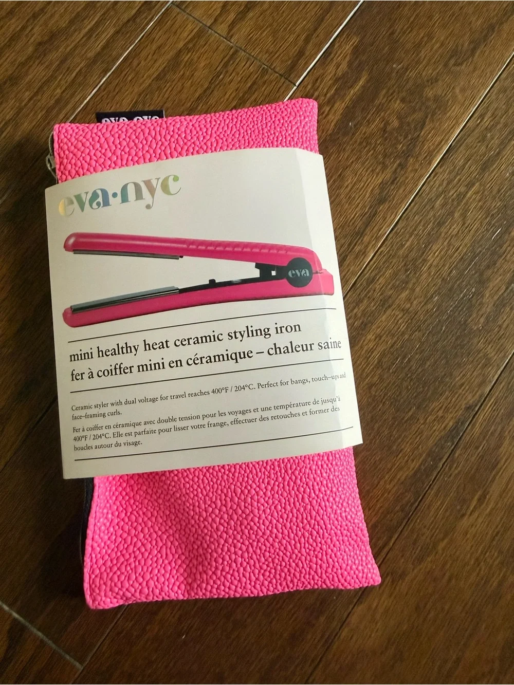 Hot Pink Mini Hair Straightener with Travel Pouch EVA NYC